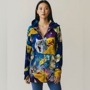 NEW Taco Cat Galaxy Hoodie Full Zip Funny Print‎ Women's XL